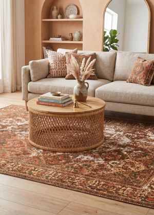 Salon bohème moderne avec tapis d’Orient vintage