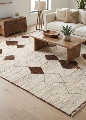 Handwoven Berber rug in the living room with an organic pattern