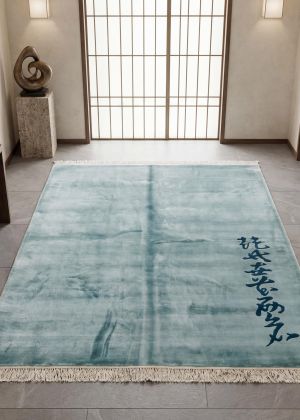Hand-knotted Chinese rug in light blue with a silk sheen