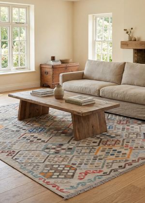 Handwoven Kilim rug with geometric pattern