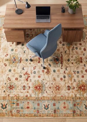 Hand-knotted Ziegler rug in the home office with floral ornaments