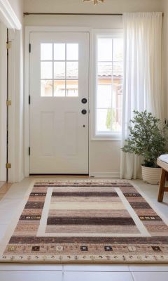 Gabbeh rug in a bright hallway with a modern and minimalist interior style