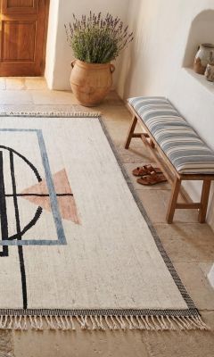 Hand-knotted Berber rug in the hallway in a natural home style