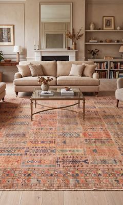 Classic oriental rug in natural tones in the elegant living room