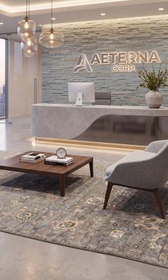 Modern oriental rug in grey in a stylish living area