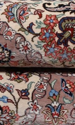 Elegante alfombra Qom de seda en un lujoso estilo oriental