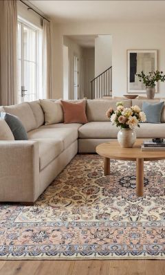 Kashmir rug in a stylish living room with a fine oriental pattern