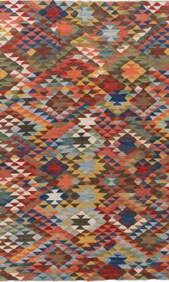 Kelim Teppich mit buntem geometrischem Multicolor-Muster