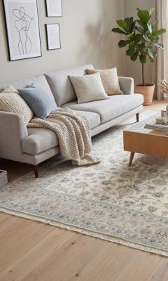 Light-colored Nain rug with floral patterns in a modern living room