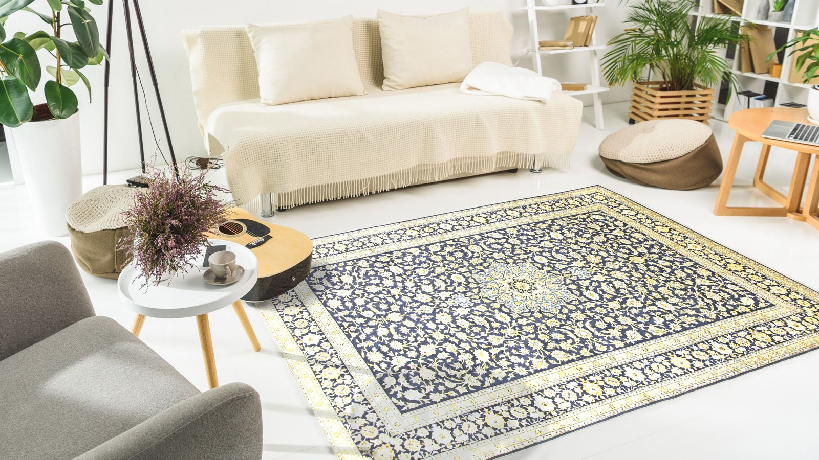 ペルシャ絨毯 150x100 手織り 美術品 カーシャーン産 クリーニング済み カシャーン絨毯｜3,000種類以上のユニークな絨毯からお選